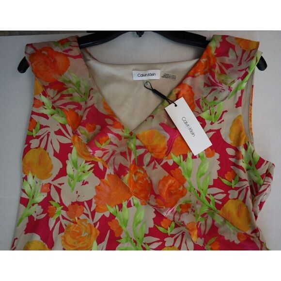 Calvin Klein M0ED6870 Women Sz L Multi Floral Print Cascading Ruffles Midi Dress - Picture 6 of 9